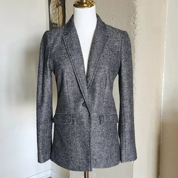 LOFT Petite Dark Gray Black Wool Single Button Suit Jacket Blazer - Picture 2 of 8